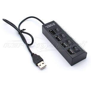 Hi-Speed USB 2.0 HUB, Support 500 Gb HDD, на 4 порти з перемикачем на кожен порт, чорний, фото 2