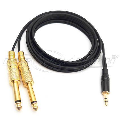 Аудіо кабель 3.5 mm stereo to 2*6.3 mm моно jack Gold в екрані(хороша якість+), фото 2