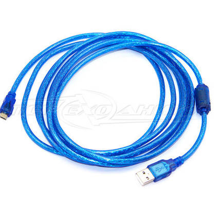 Кабель USB 2.0 - micro USB, з феритом, синій прозорий, 1.5 м, фото 2