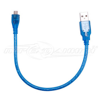 Кабель USB 2.0 - micro USB, синий прозрачний, 0.3 м, фото 2