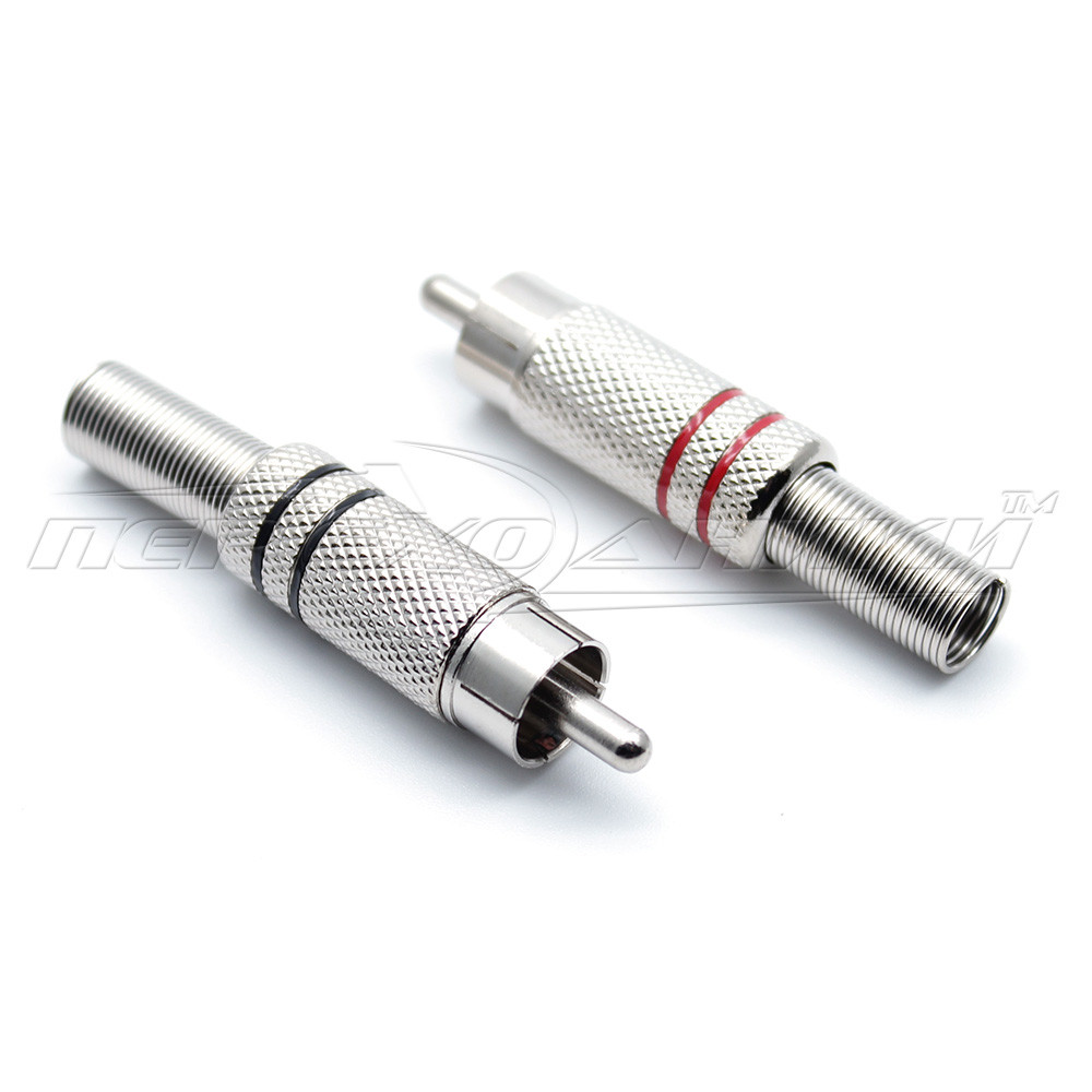 Роз'єм штекер RCA під шнур із пружиною (метал), Silver