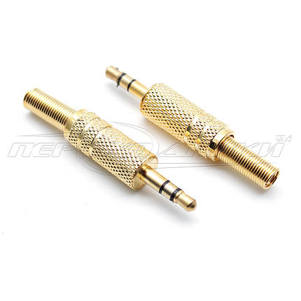 Роз'єм штекер 3.5 мм стерео з пружиною (метал), Gold, фото 1