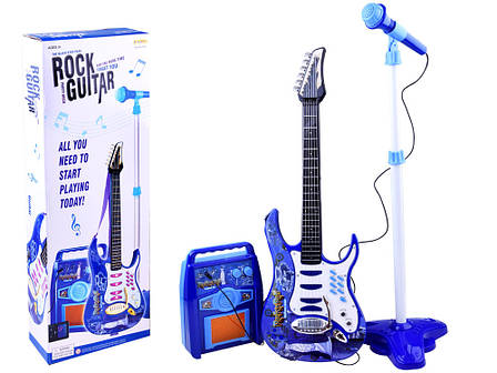 Дитяча електро гітара з мікрофоном та підсилювачем блакитна 1554, фото 2