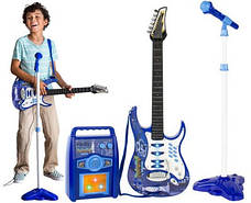 Дитяча електро гітара з мікрофоном та підсилювачем блакитна 1554, фото 2