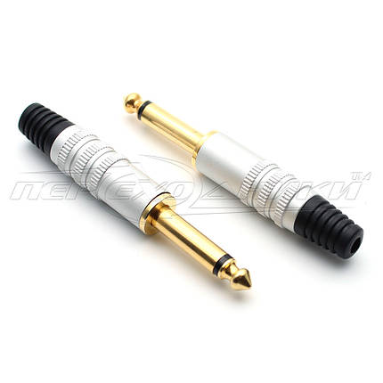 Роз'єм штекер 6.3 мм моно HQ на кабель "SoundProf Line" (метал), Silver-Gold, фото 1