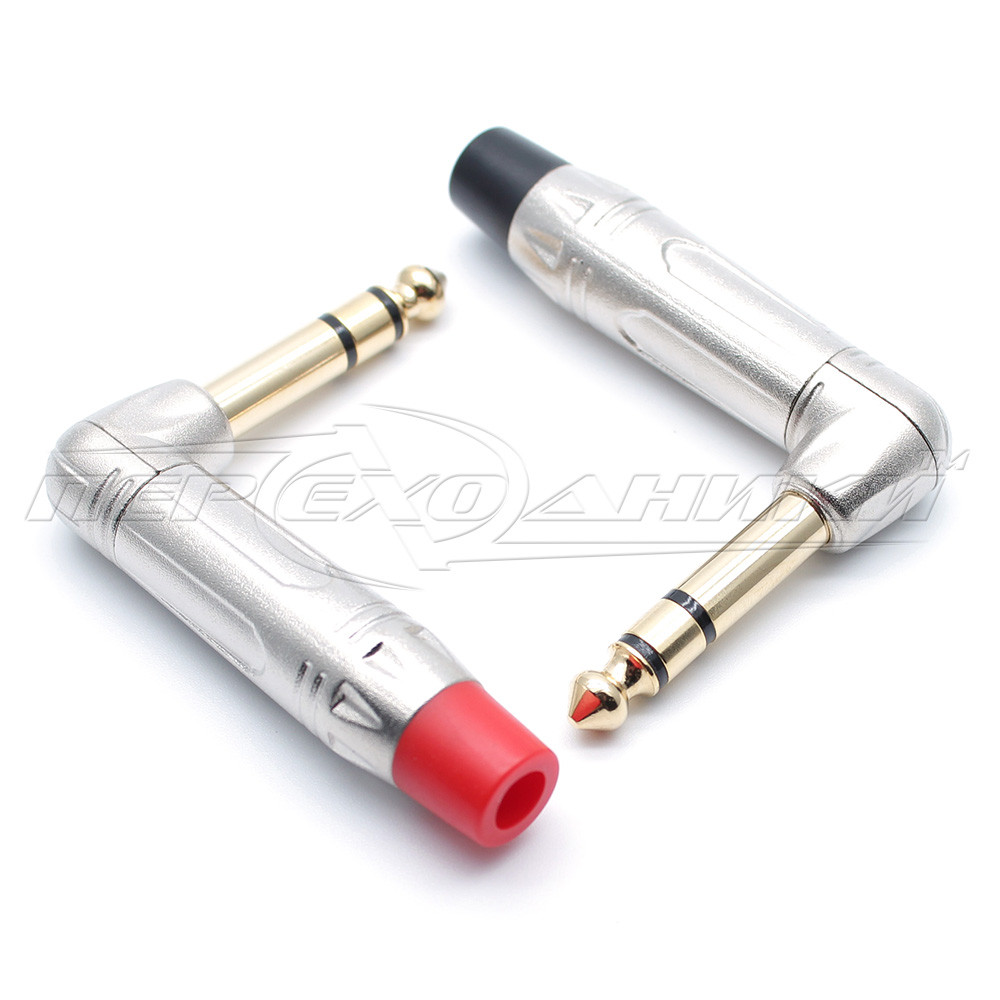 Роз'єм штекер 6.3 мм стерео кутовий (метал), Silver-Gold