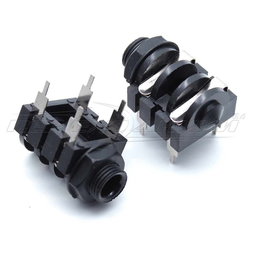 Роз'єм гніздо 6.3 мм моно, монтажне на плату (метал), з гайкою