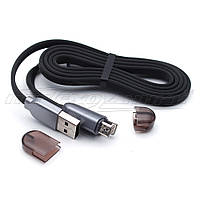 Кабель 2в1 USB to Lightning + micro USB, плоский прорезиненный кабель, 1м