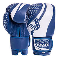 Перчатки боксерские кожаные на липучке сине-белые VELO VL-2224, 12 унций: Gsport