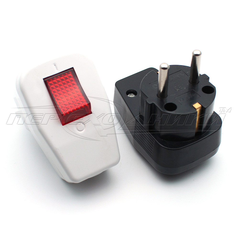 Вилка електрична з вимикачем 16A EU, кутова,біла