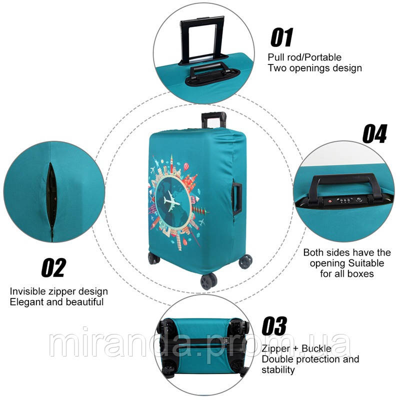 Чехол на чемодан защитный дорожный. Накидка эластичная для чемодана из микродайвинга, размер M - фото 4 - id-p1113112161