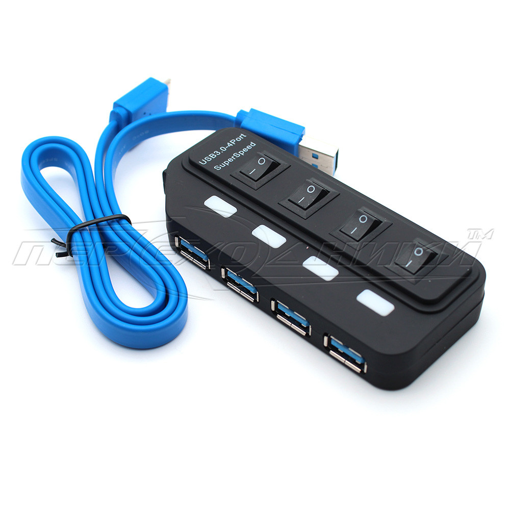 Хаб USB 3.0, Support 2 ТБ HDD, на 4 порти з вимикачами на кожен порт, чорний