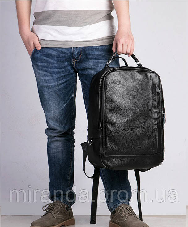 Рюкзак мужской городской кожаный LIELANG. Ранец из натуральной кожи (черный) - фото 5 - id-p1150284688
