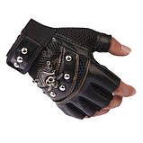 Байкерські рукавички із штучної шкіри RESTEQ. Рукавички без пальців байкерські Рукавички із заклепками для мотоцикліста, фото 4