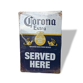 Вінтажна металева табличка Corona Extra Served Here RESTEQ 20*30см. Металева вивіска-табличка Корона Екстра з написом Served Here