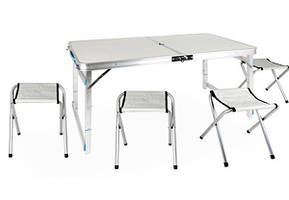 Стіл для пікніка розкладний з 4 стільцями Folding Table 120х60х55/60/70 см 3 режими висоти (Посилений) Бежевий