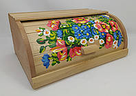 Дерев яна хлібниця ручної роботи Маки з бука 37×27 см, висота 17 см з ніжним та яскравим малюнком маків, волошок та ромашок