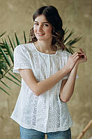 Невагома літня жіноча ажурна біла батистова блуза №6001