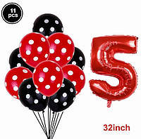 Композиция из шаров Леди Баг и шарик цифра 5 - в наборе 11штук