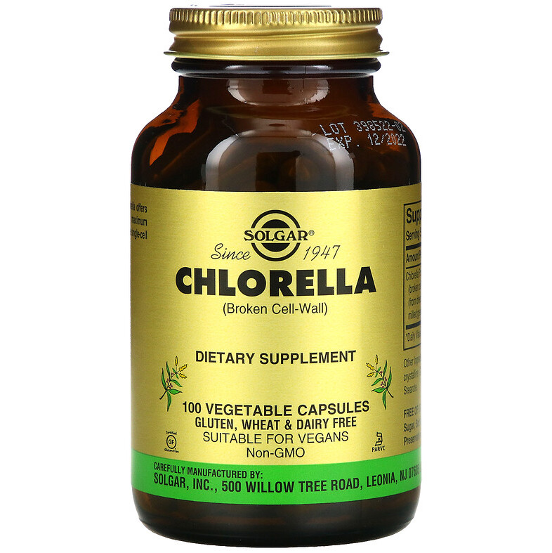 Хлорела, SOLGAR "Chlorella (Broken Cell-Wall)" (100 капсул)