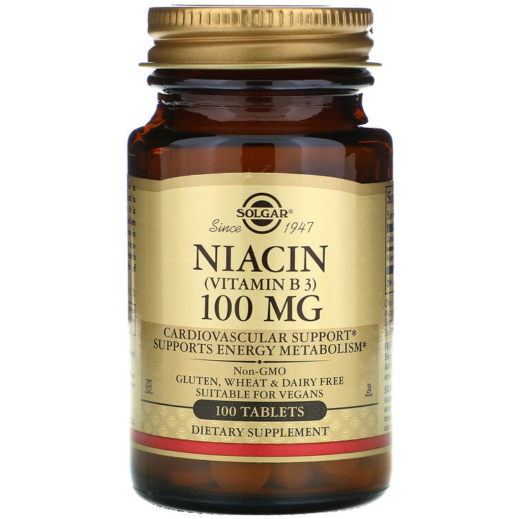 SOLGAR "Niacin (Vitamin B3)" никотиновая кислота, 100 мг (100 таблеток ...