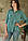 Елегантна літня жіноча штапельна блуза кольору морської хвилі з вишивкою №6008-2, фото 3