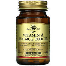 Сухий вітамін А, SOLGAR "Dry Vitamin A" 1500 мкг (100 таблеток)
