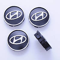 Колпачки на титаны "Hyundai" (60/55мм) черн/хром. пластик объемный логотип (4шт)