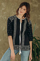Невагома літня жіноча етнічна чорна блуза з молочно-білою вишивкою №7004-2