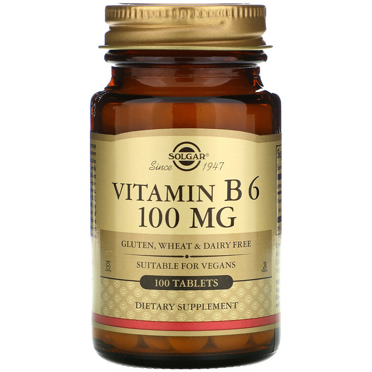 Вітамін В6, SOLGAR "Vitamin B-6" 100 мг (100 таблеток), фото 1