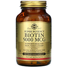 Биотин SOLGAR "Biotin" 5000 мкг (100 капсул)