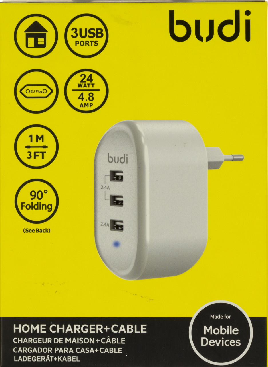 Зарядний пристрій Budi №M8J312EL на 3 USB+lightning 24W 4.8Am 1m/Breidon/