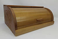 Хлібниця дерев яна з бука ручної роботи коричневий колір із декоративною сухою різьбою, 37×27×17 см