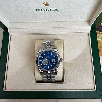 Годинник наручний Rolex Datejust Silver-Blue преміального ААА класу