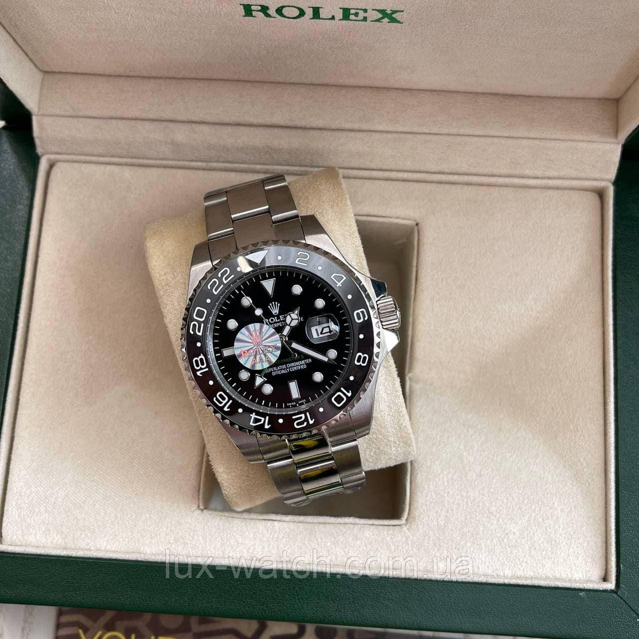 Годинник наручний Rolex GMT-Master II 45 mm Silver-Black преміального ААА класу