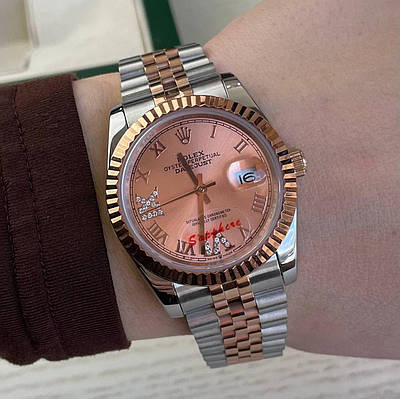 Годинник наручний Rolex DateJust 36mm. Silver-Cuprum преміального ААА класу