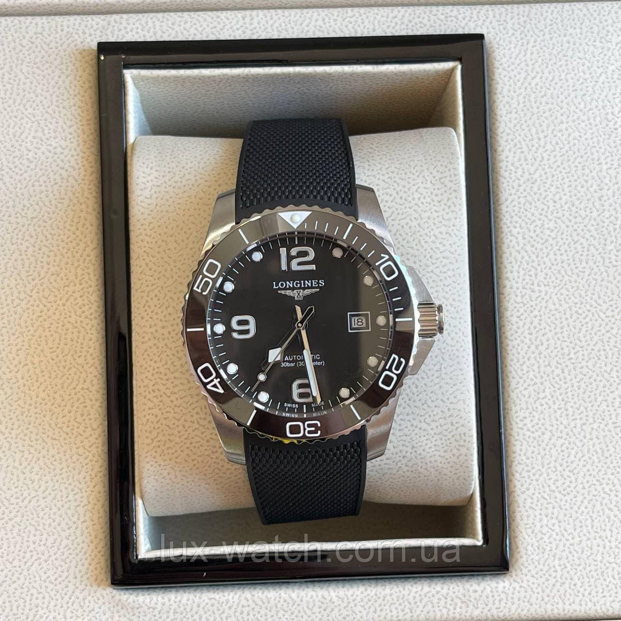 Годинник наручний Longines Automatic Black-Silver преміального ААА класу