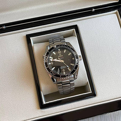 Годинник наручний Omega Chronometer Silver-Black преміального ААА класу
