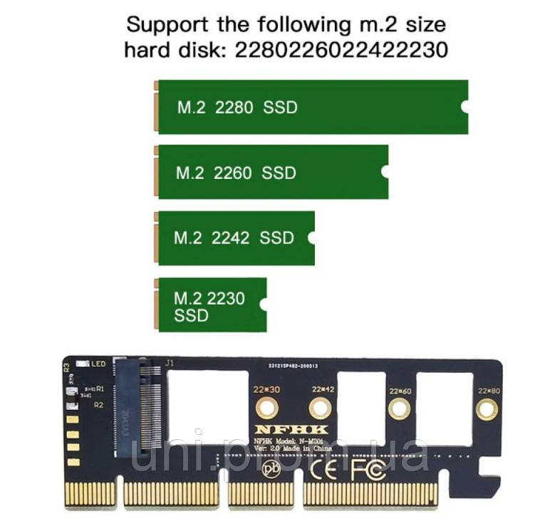 Адаптер NVMe PCIe M.2 NGFF SSD PCIe X16 - фото 1 - id-p1588196239