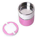 Ланч бокс подвійний Kamille KM-2103 Рожевий 1080мл Обідній ланч бокс Ланч бокси для їжі Дитячий ланч бокс, фото 8