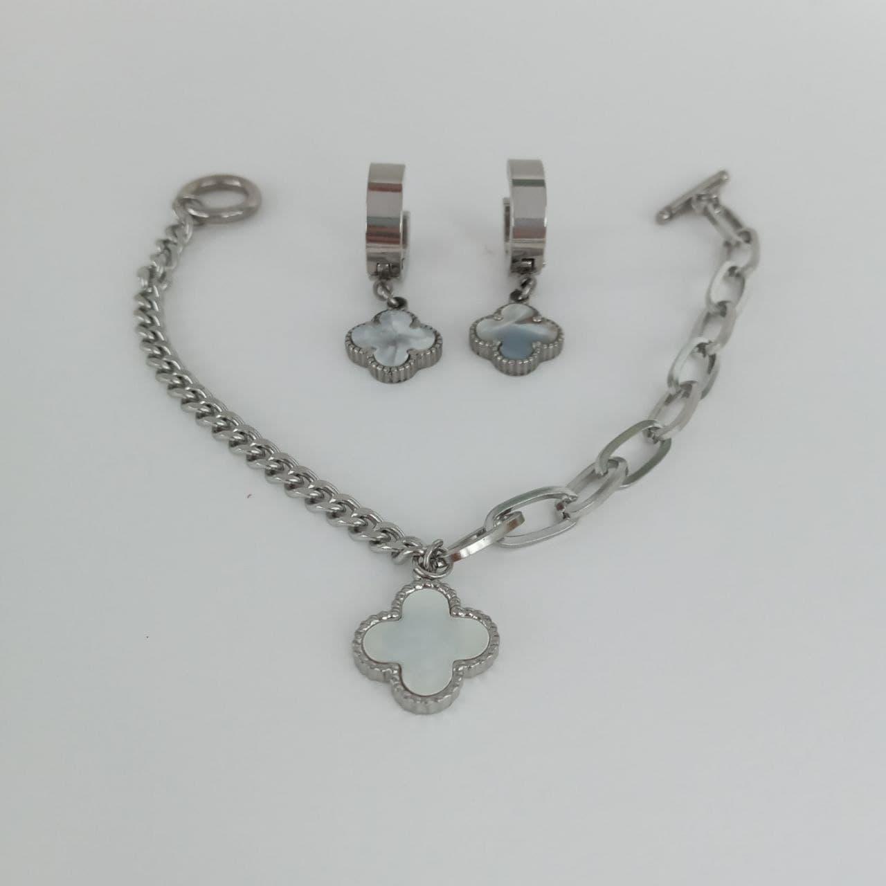 Набір "Перламутрові хрестики" медична сталь браслет і сережки - оригінальний солідний подарунок дівчині