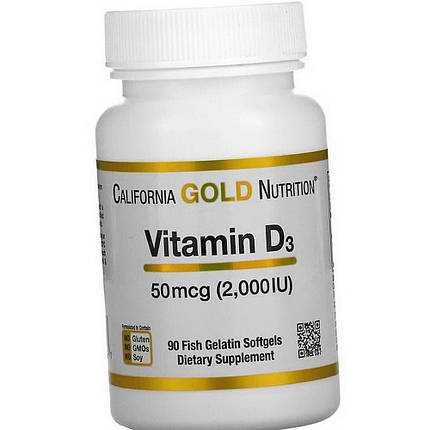 Витамин Д3 California Gold Nutrition Vitamin D3 50 mcg 2,000 IU 90 fish gelatin softgels, фото 3