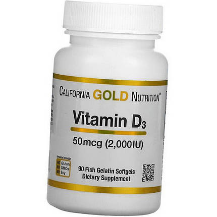 Витамин Д3 California Gold Nutrition Vitamin D3 50 mcg 2,000 IU 90 fish gelatin softgels, фото 1