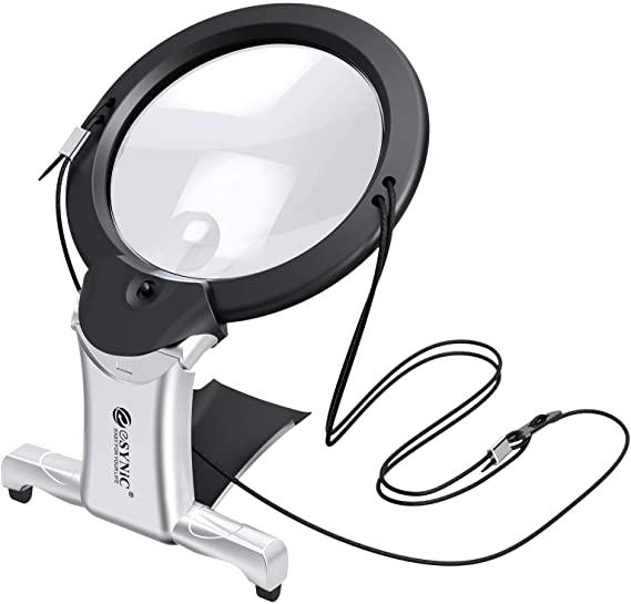ESynic 2x6 Hands Free LED настільне збільшувальне скло лупа з Led-підсвіткою