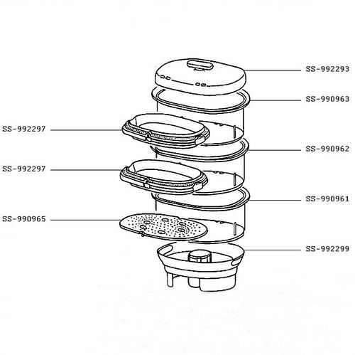 Комплект из чаш, контейнера, решетки и пластины для пароварки Tefal SS ...