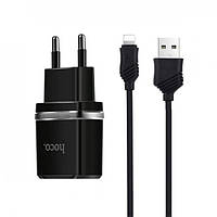 Сетевое зарядное устройство USB HOCO C12 Smart 2.4A 2 Usb + кабель Lightning Black