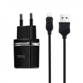 Зарядний пристрій USB HOCO C12 Smart 2.4A 2 Usb з кабелем Lightning Black