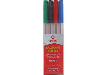 Набір ручок кульк. "Optima" №O15735 Hype T 1мм (4кольор.) чорна,синя,зелена,червона(144)