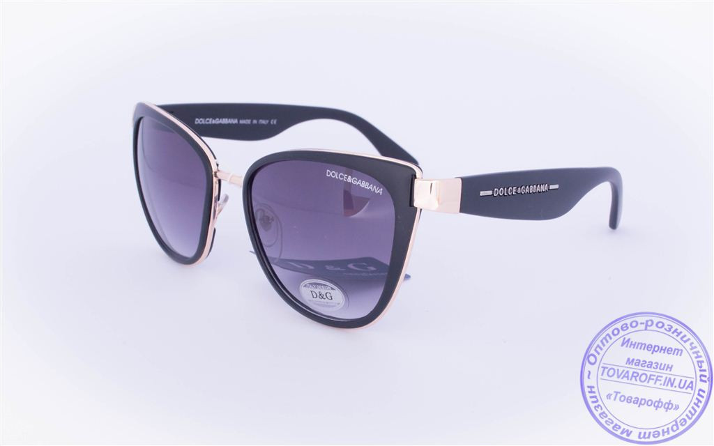 Оптом брендові жіночі сонцезахисні окуляри D&G Котяче око - Чорні - 2017