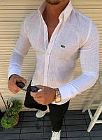 Мужская стильная классическая рубашка Лакоста из льна белая M